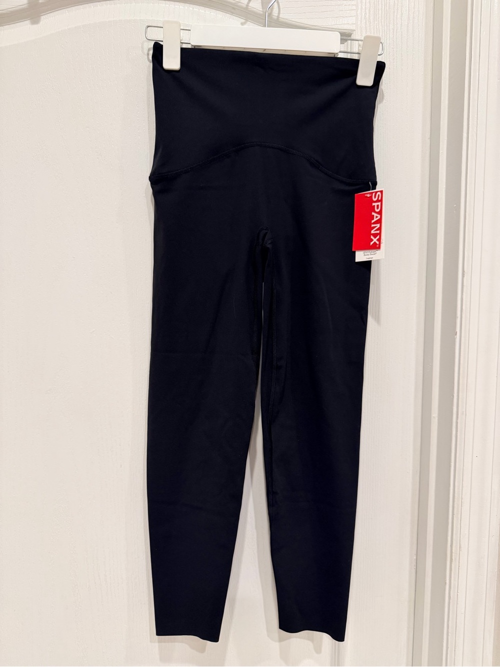SPANX Women’s High-Rise Black Leggings with Red Logo Tag